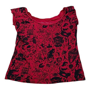 Kreepsville 666 Shirt Womens Medium Red Black Gothic Devil Print Made in USA